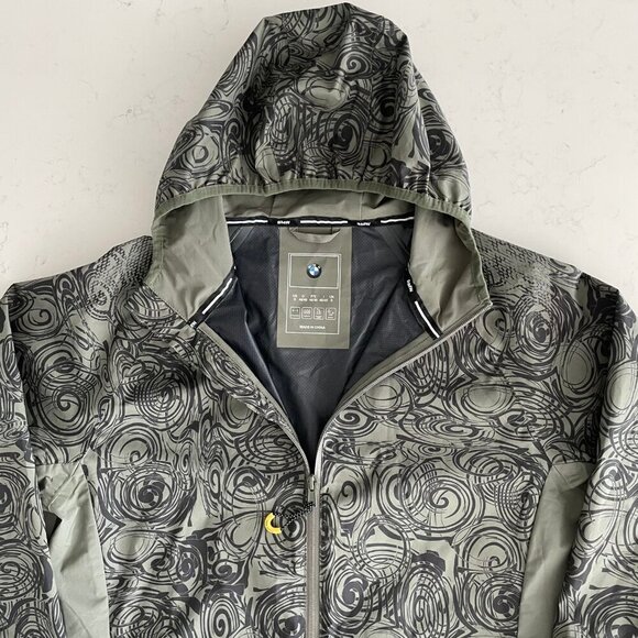 BMW Casual Full Zip Waterproof 100% Poly Hooded Jacket Sage Grn Dk Gry Sz S NWOT - Picture 2 of 15
